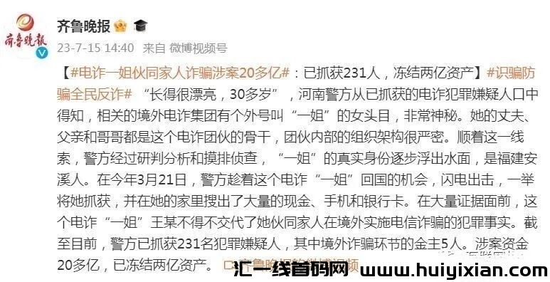 电诈“一姐”20亿诈騙！231人落网！-汇一线首码网