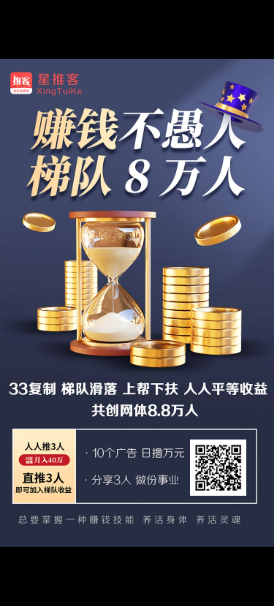 星推客，每天10个广告0.5圆，一圆起提，三三大公排，自动滑落10层团队，9万人大团队，10层铺满日入过万！-汇一线首码网