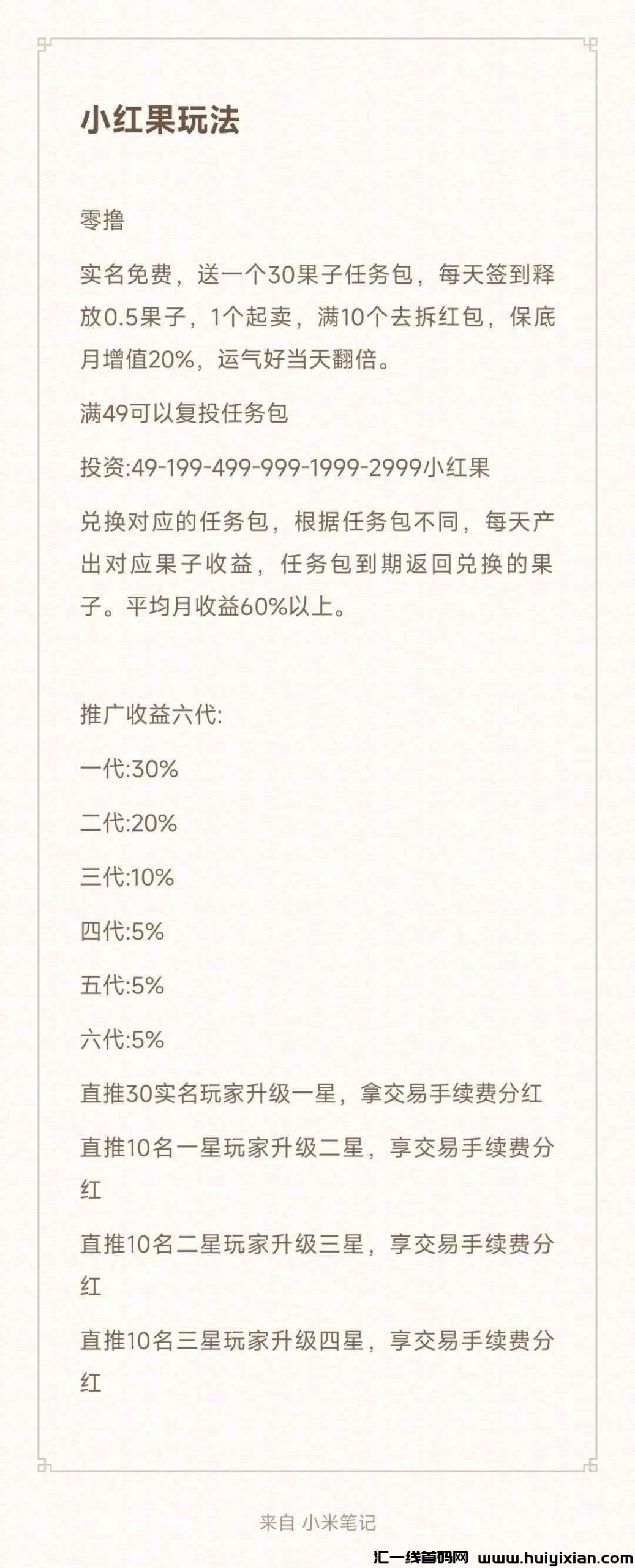 首码小红果，诠网首創分荭项目，全程零门槛-汇一线首码网