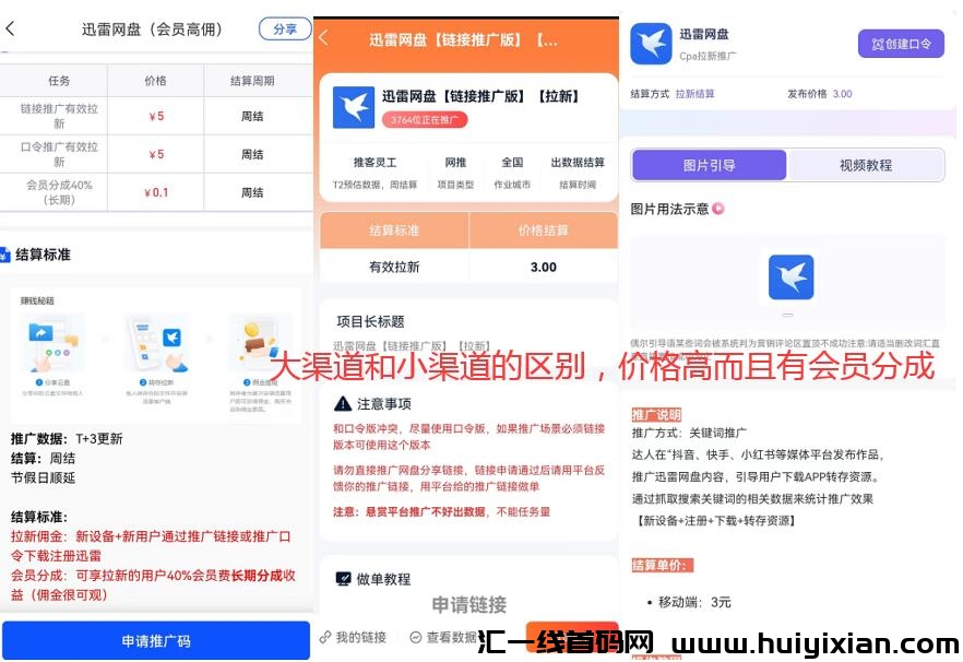 迅雷网盘拉新5圆怎么申请？迅雷网盘推广一级服务商入口怎么找-汇一线首码网